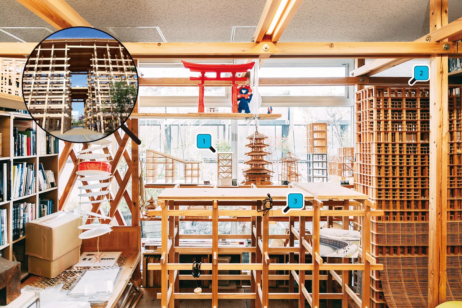 金沢エムビル・霞ヶ関ビル木造シミュレーション・大屋根リングの模型